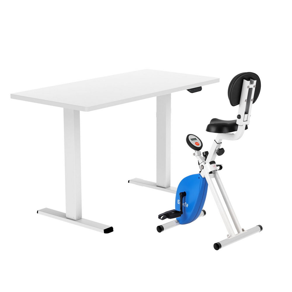 Artiss 140cm White Adjustable Standing Desk with Everfit Folding X-Bike