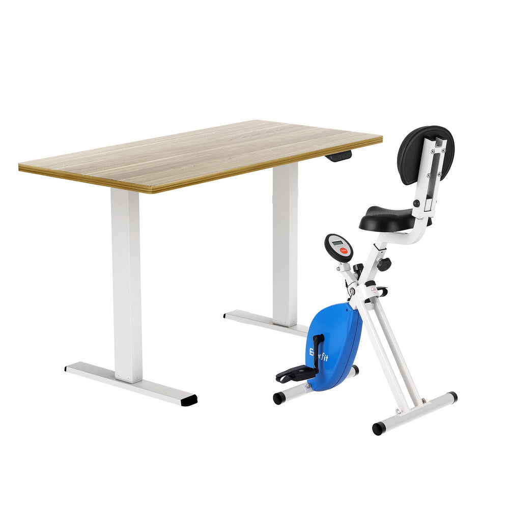 Artiss 140cm Oak Standing Desk with Everfit Folding X-Bike Magnetic Resistance