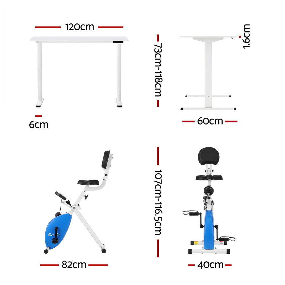 Artiss 120cm Adjustable Standing Desk with Everfit Folding X-Bike White