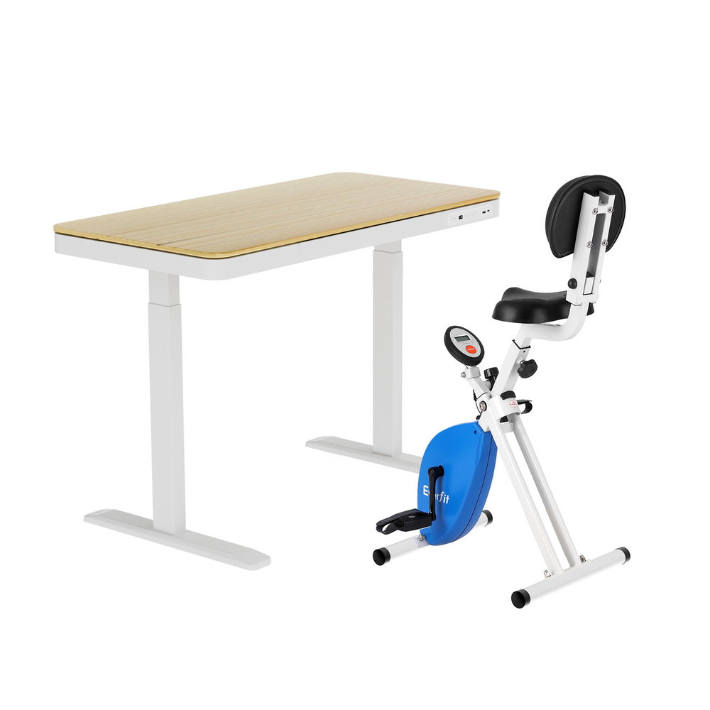 Artiss 120cm Oak Standing Desk with Everfit Folding X-Bike Magnetic Resistance