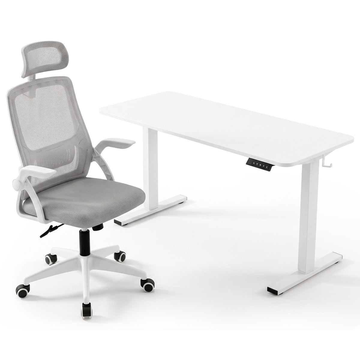 Artiss Sit Stand Desk and Office Chair Combo 140cm White