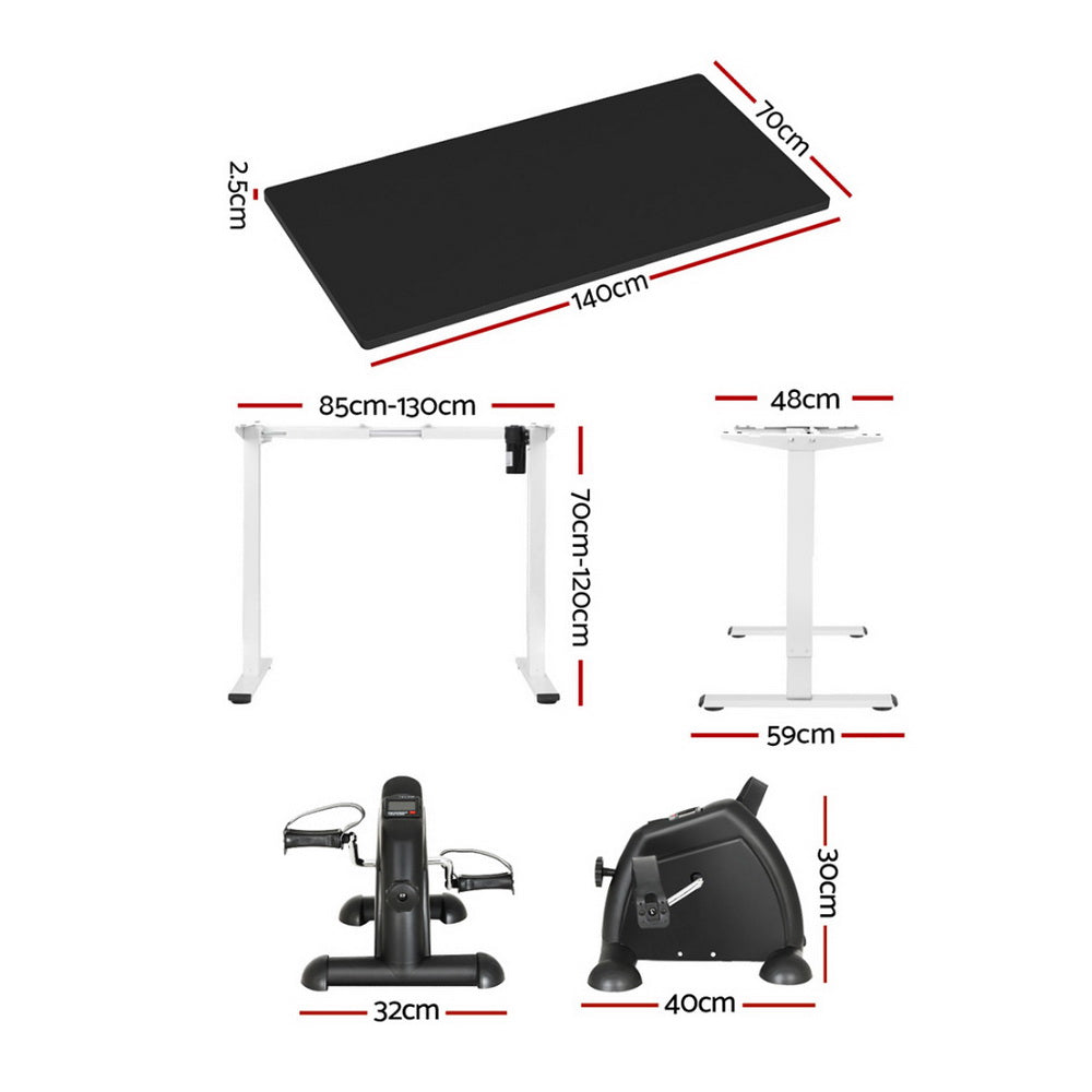 Artiss 140cm Electric Standing Desk with Everfit Pedal Exercise Bike Black