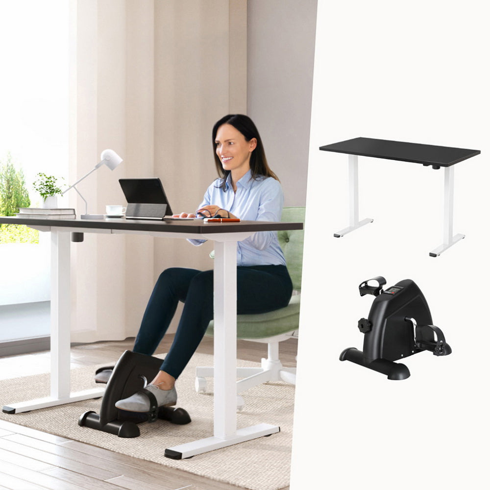 Artiss 140cm Electric Standing Desk with Everfit Pedal Exercise Bike Black