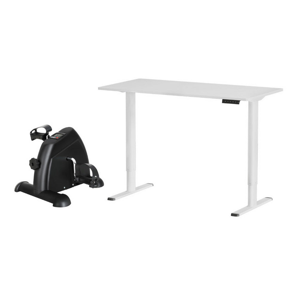 Artiss 120cm Electric Standing Desk with Everfit Mini Pedal Exercise Bike White