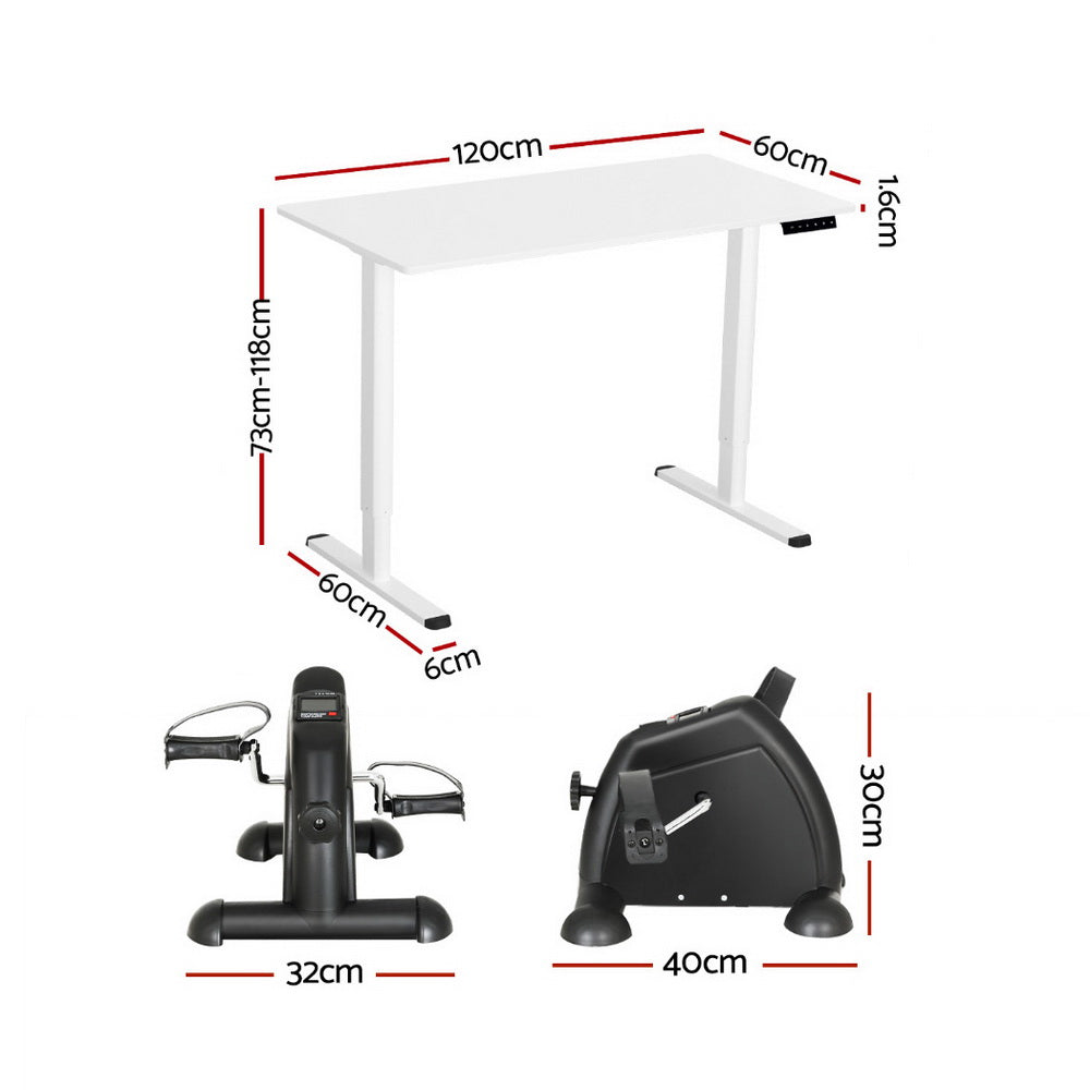 Artiss 120cm Electric Standing Desk with Everfit Mini Pedal Exercise Bike White