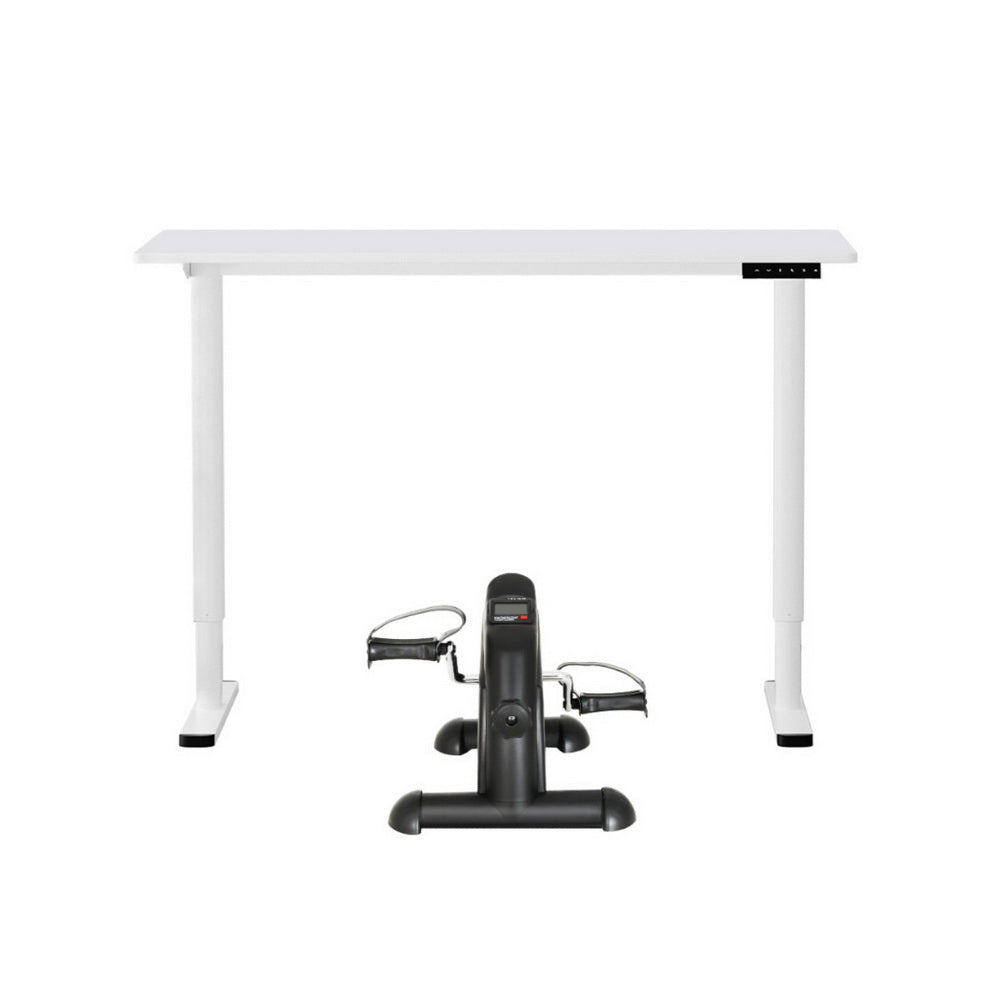 Artiss 120cm Electric Standing Desk with Everfit Mini Pedal Exercise Bike White