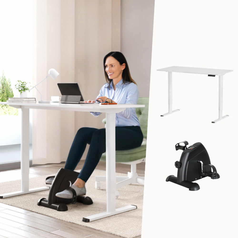 Artiss 120cm Electric Standing Desk with Everfit Mini Pedal Exercise Bike White