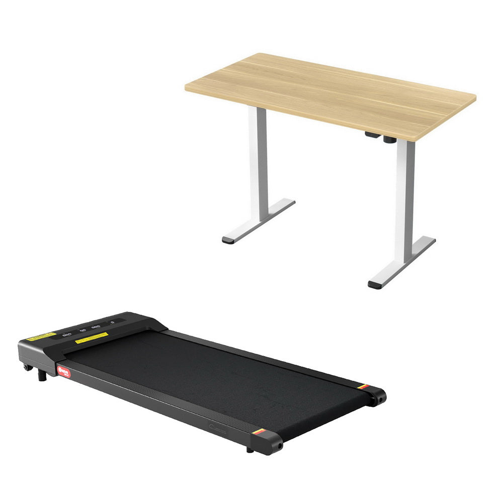 Artiss 120cm Electric Treadmill Standing Desk Walking Pad White/Oak
