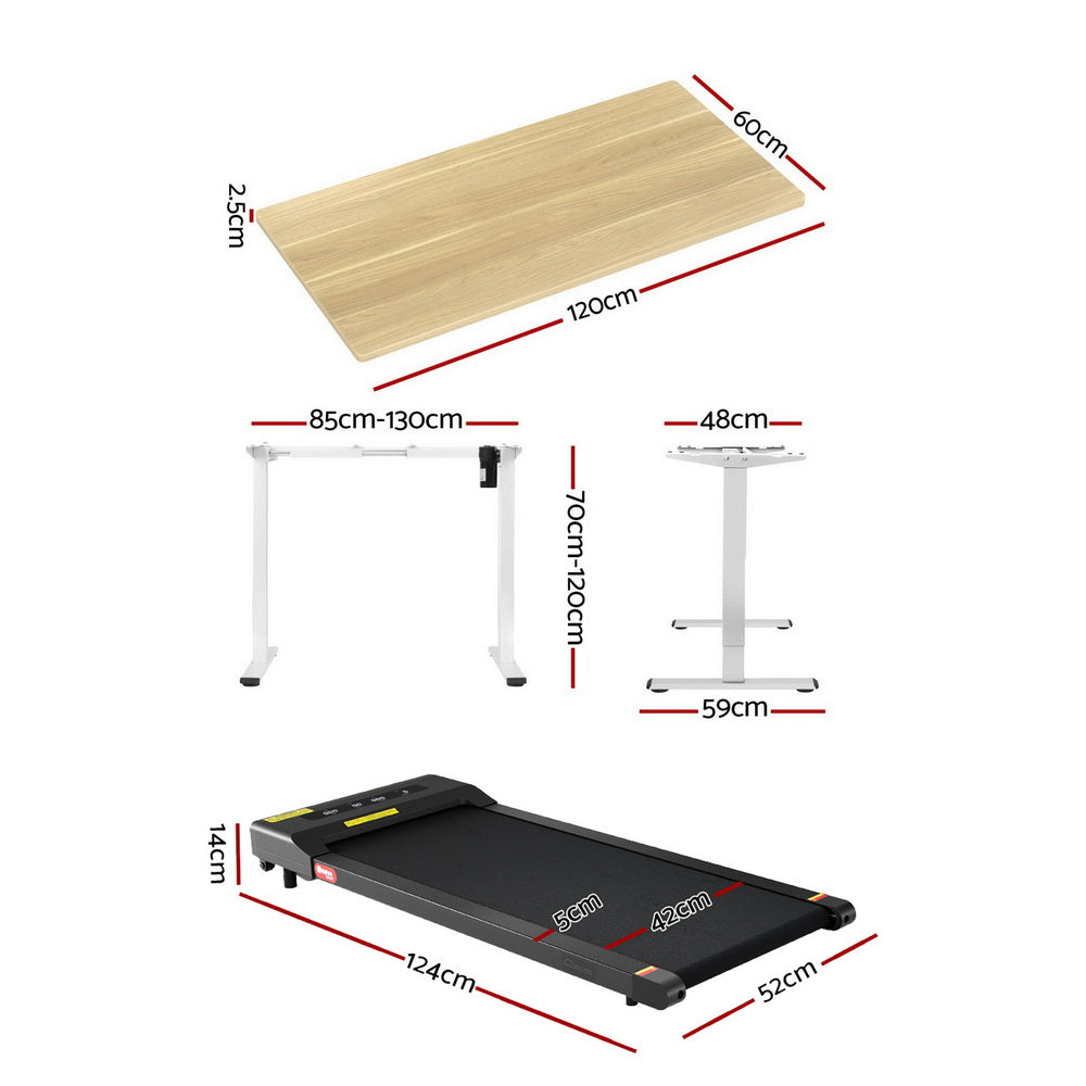 Artiss 120cm Electric Treadmill Standing Desk Walking Pad White/Oak