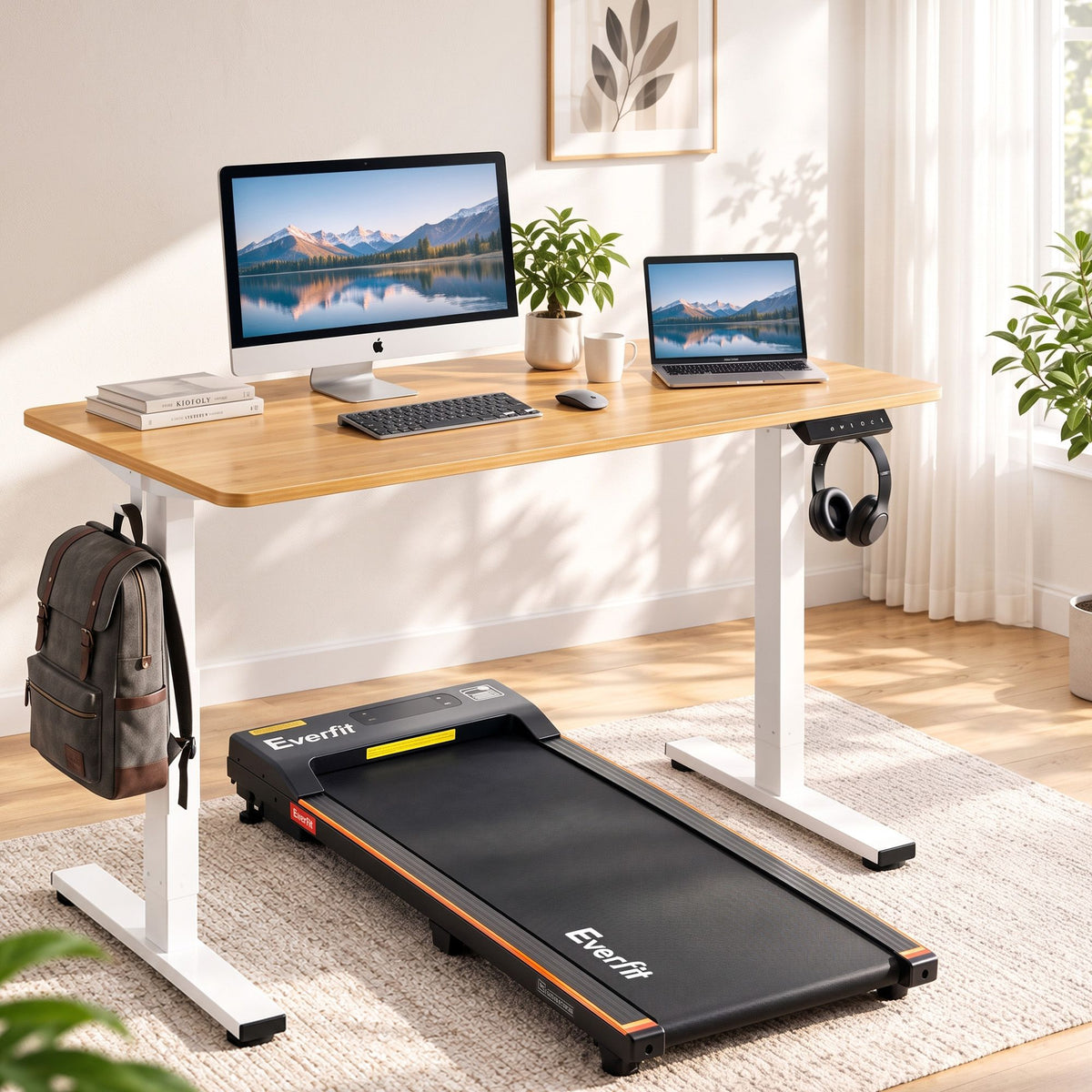 Artiss 100cm Standing Desk and Treadmill Combo Natural Wood