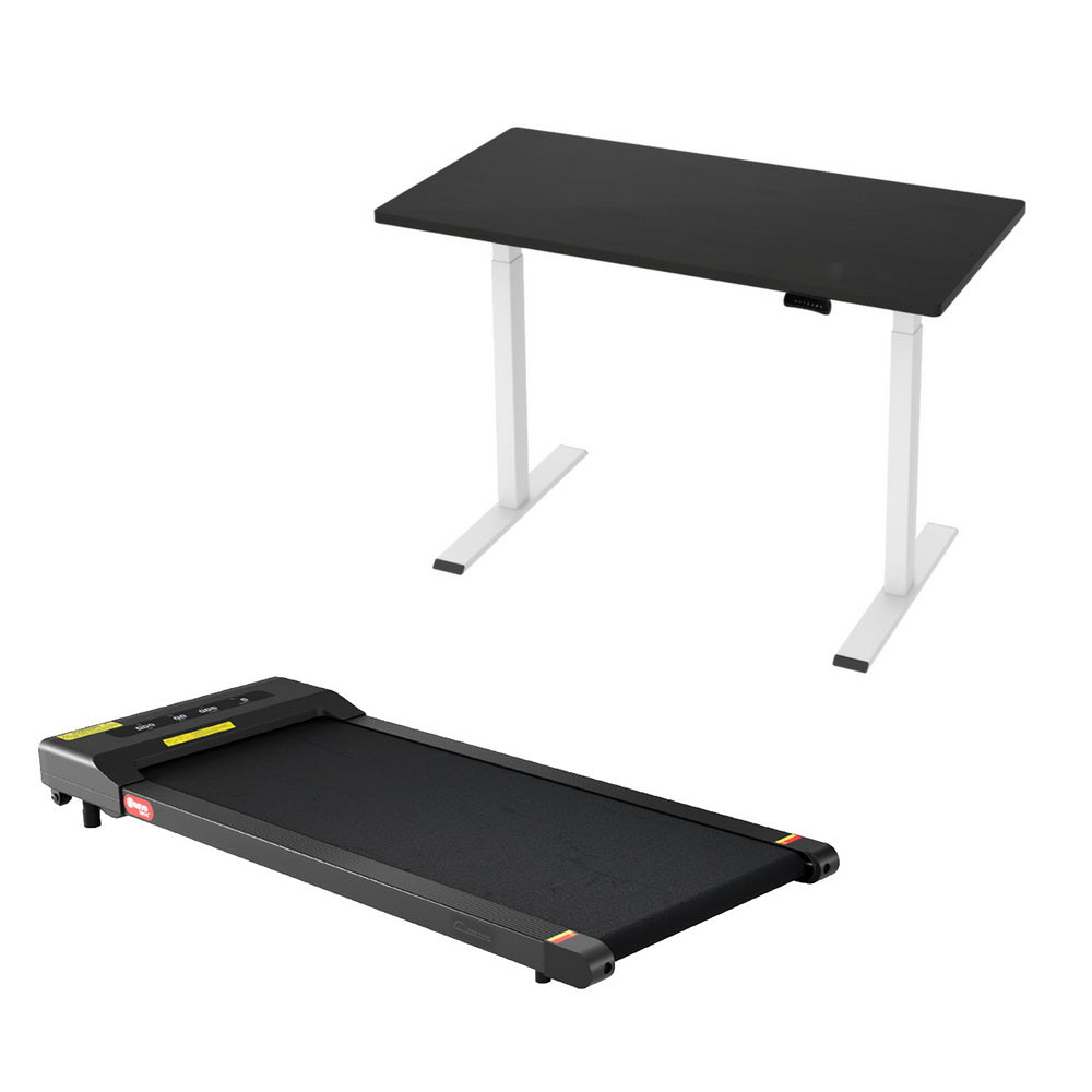 Artiss 120cm White Adjustable Standing Desk with Everfit 400mm Walking Pad
