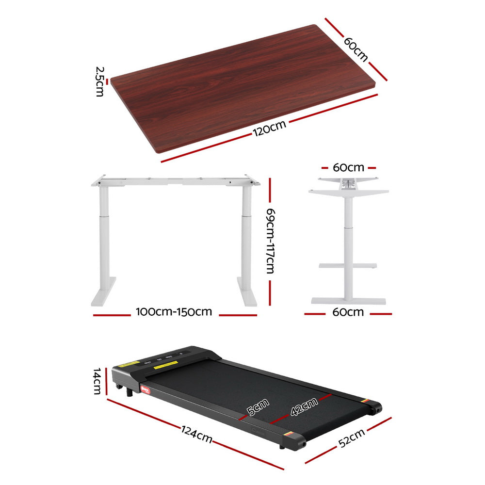 Artiss 120cm Electric Standing Desk with Everfit Walking Pad White/Walnut