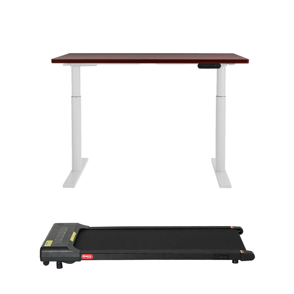 Artiss 120cm Electric Standing Desk with Everfit Walking Pad White/Walnut