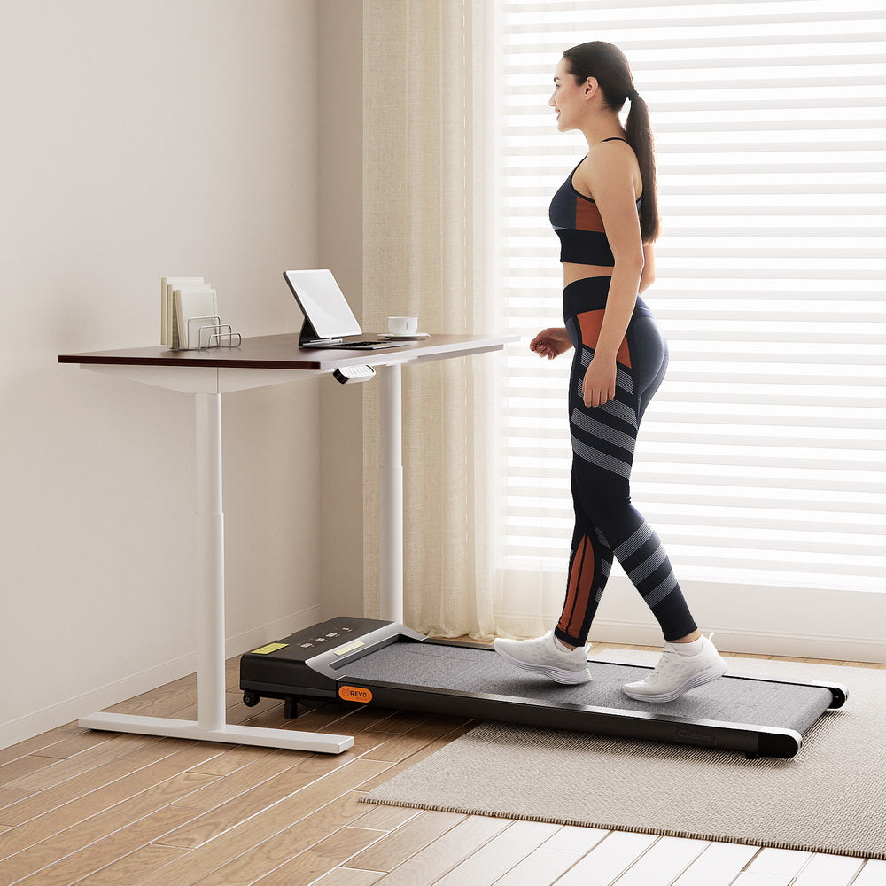 Artiss 120cm Electric Standing Desk with Everfit Walking Pad White/Walnut