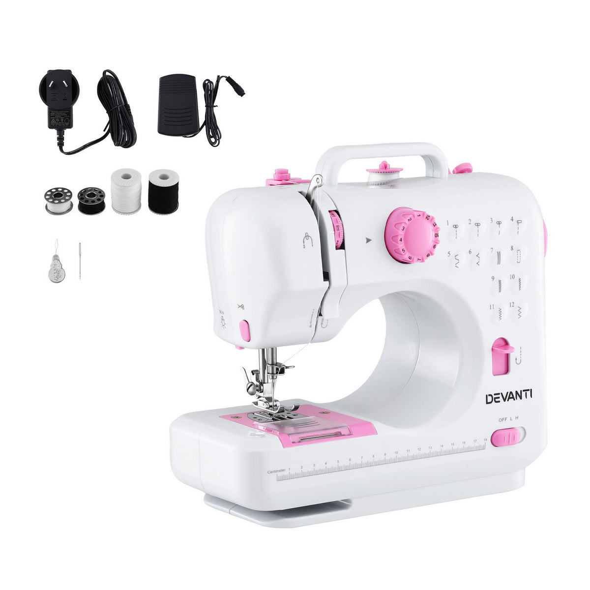Devanti Mini Portable Sewing Machine 12 Stitches Kit with LED Light