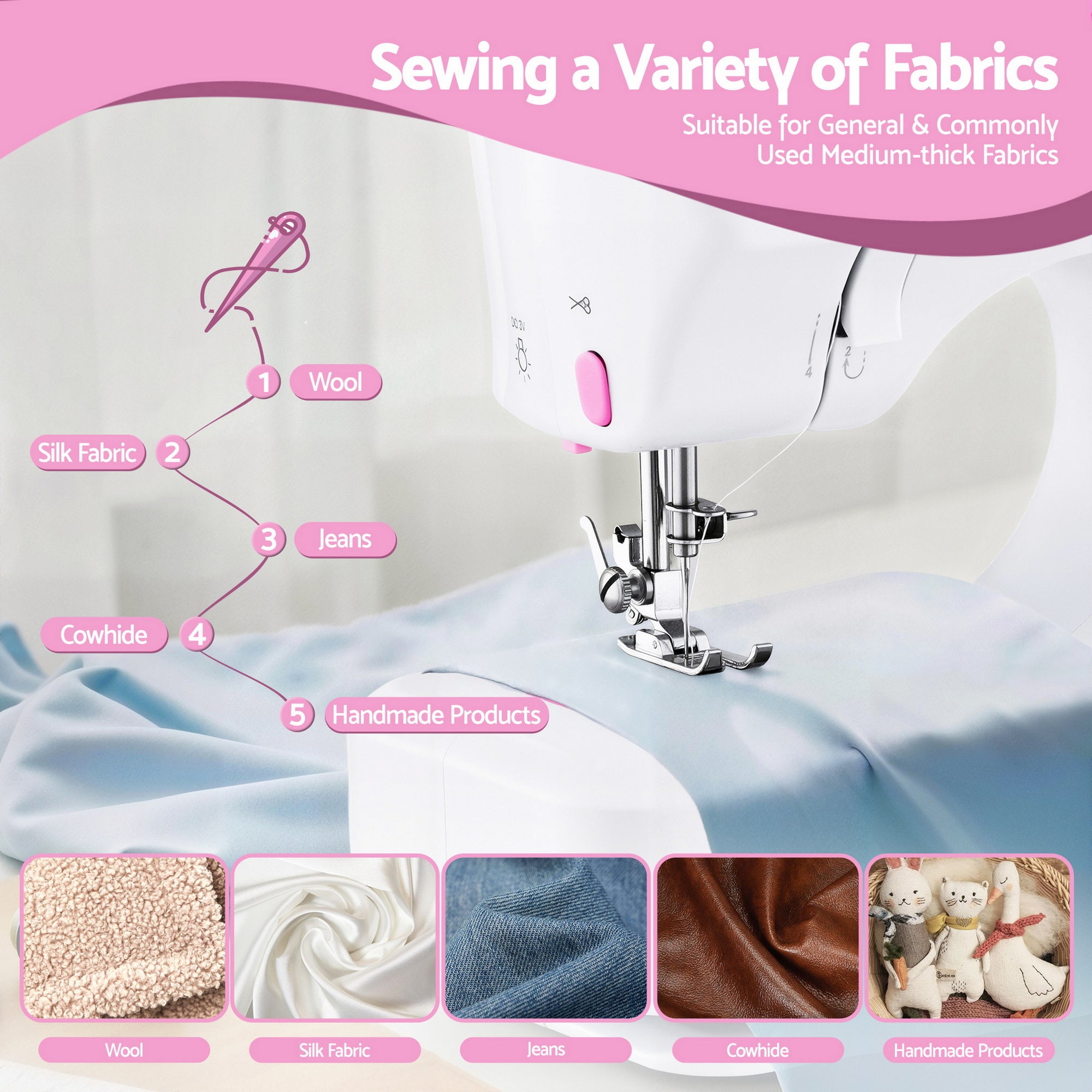 Devanti 12 Stitches Mini Sewing Machine for Beginners Portable Sewing Machine Kit with LED Lights