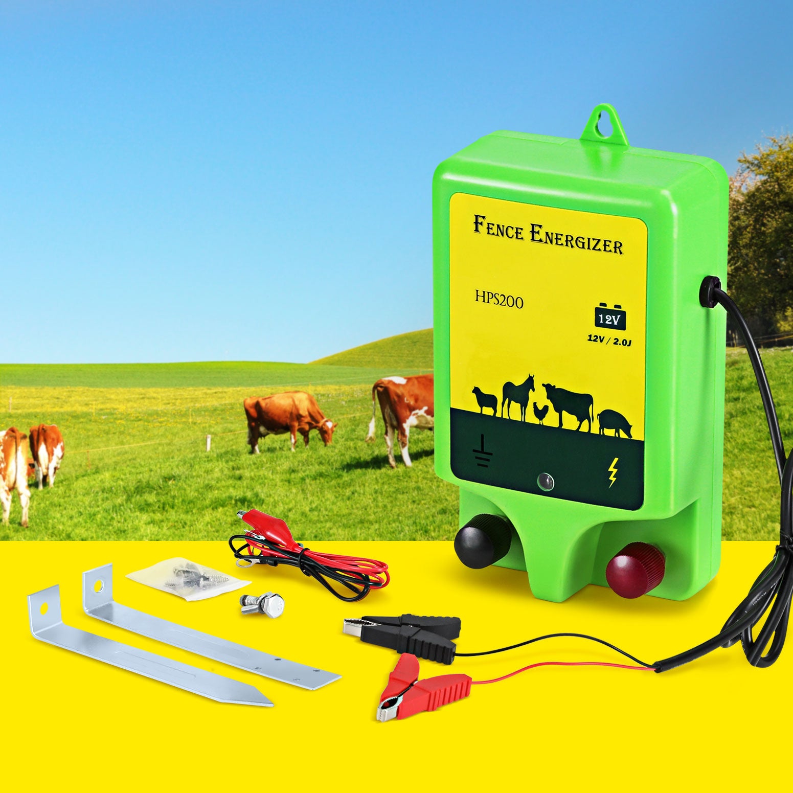 Giantz 18km Electric Fence Energiser 1.56J Battery-Powered Green