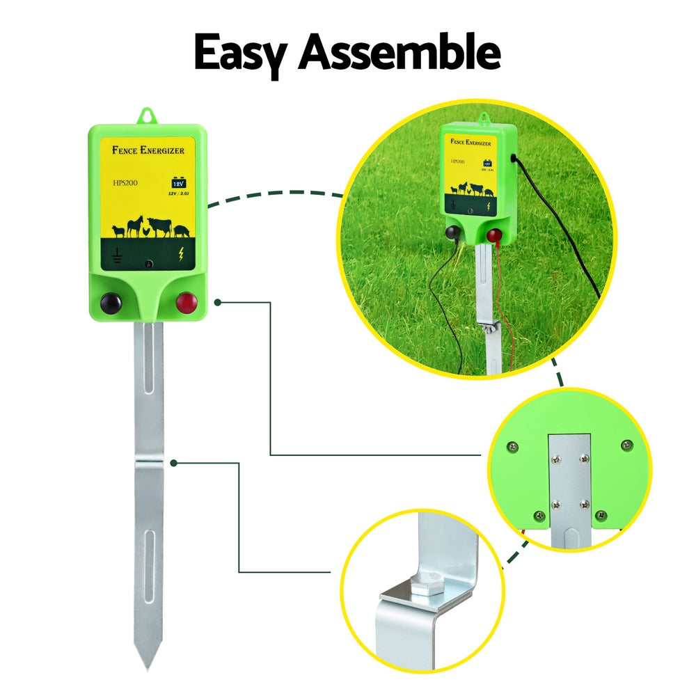 Giantz 18km Electric Fence Energiser 1.56J Battery-Powered Green