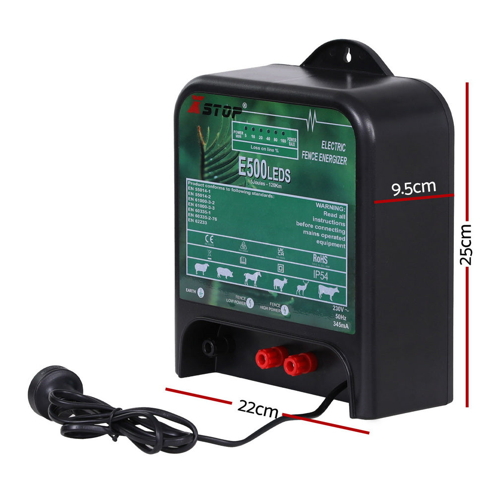 XSTOP 120km Electric Fence Energiser 5J 220-240V Black