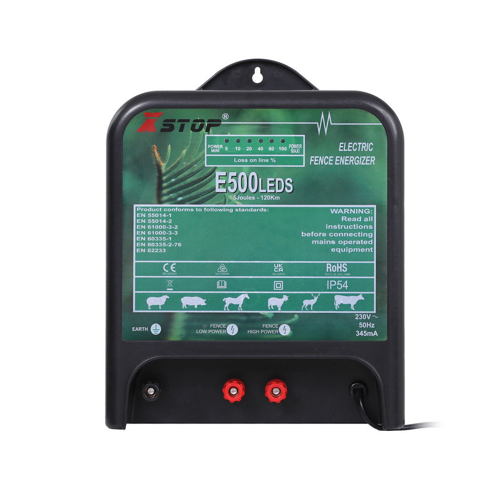 XSTOP 120km Electric Fence Energiser 5J 220-240V Black