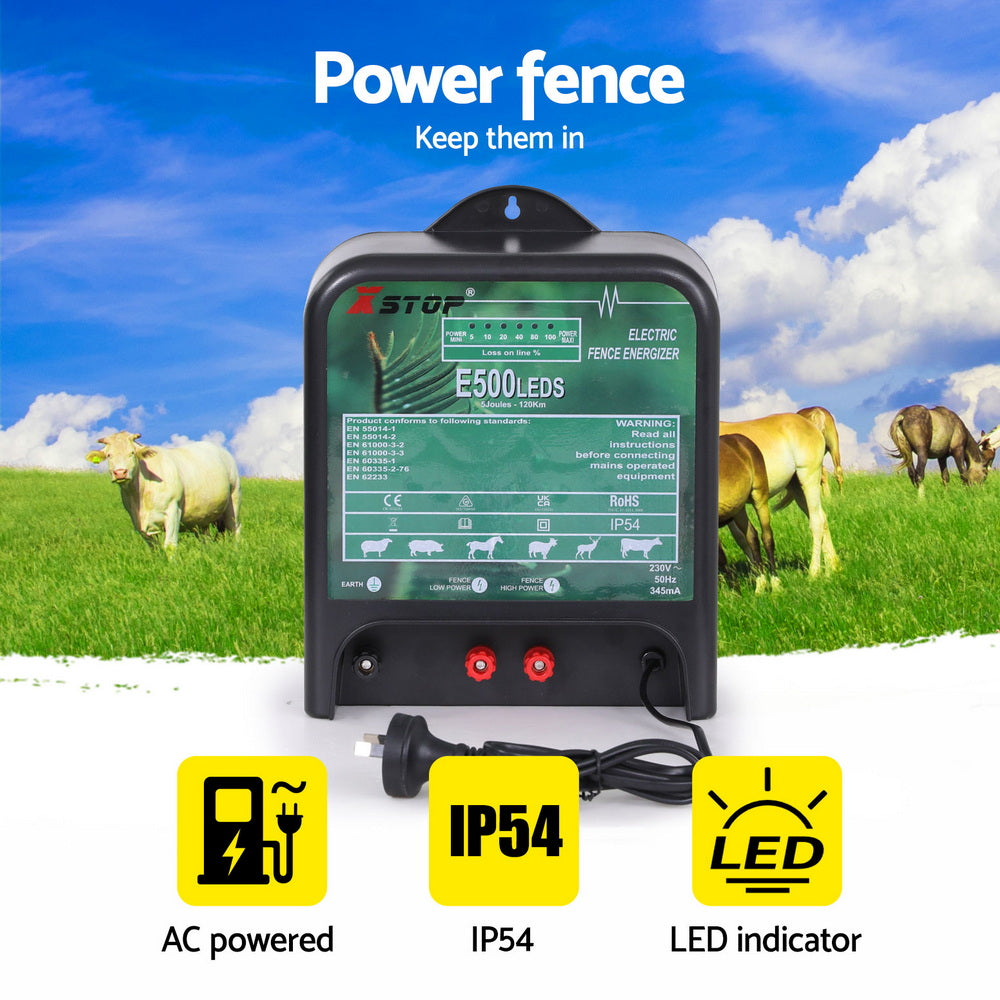 XSTOP 120km Electric Fence Energiser 5J 220-240V Black