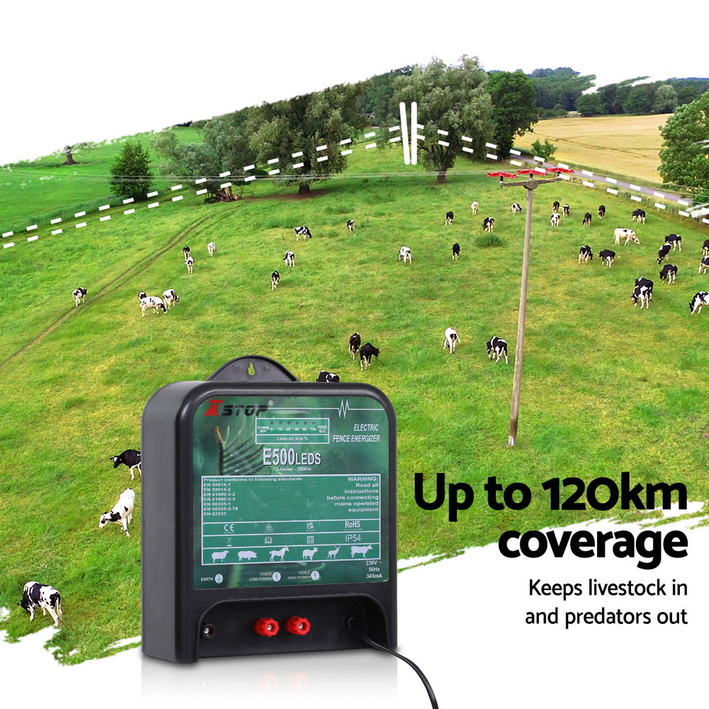 XSTOP 120km Electric Fence Energiser 5J 220-240V Black