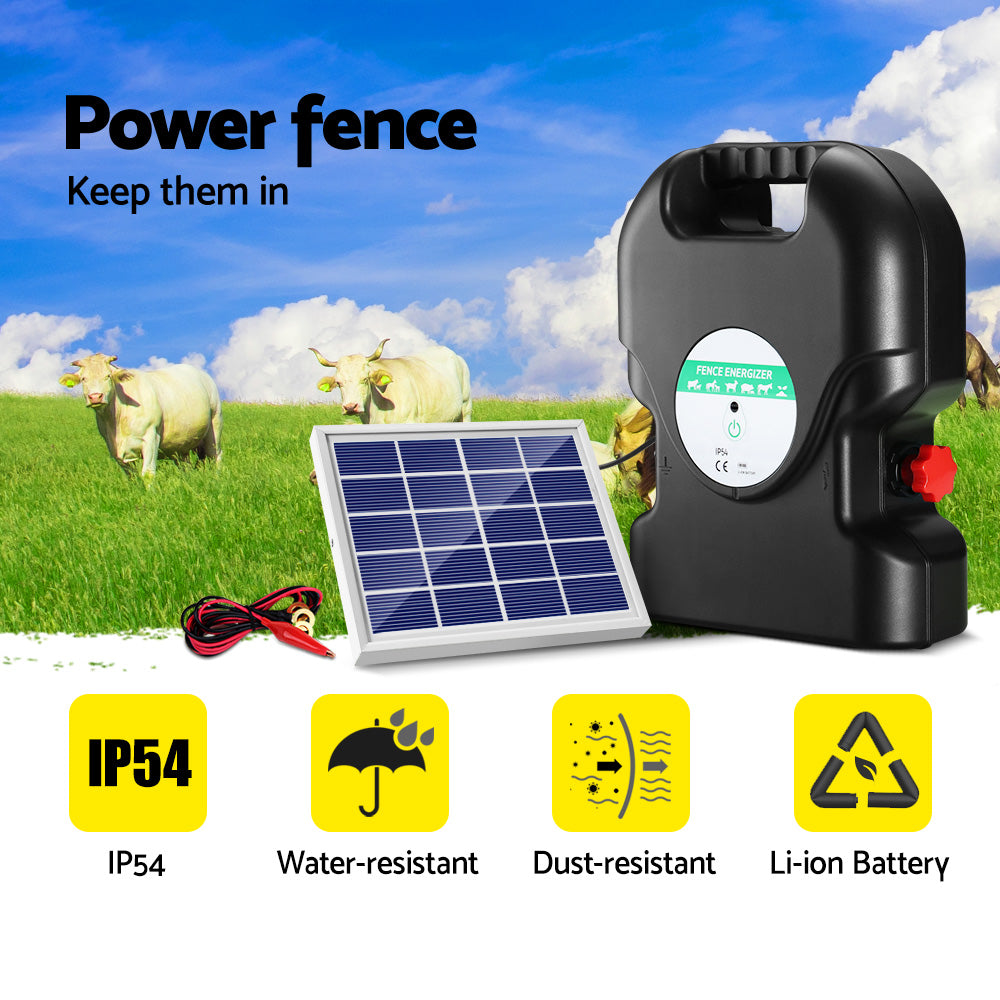 Giantz 20km Solar Electric Fence Energiser 1.2J Waterproof