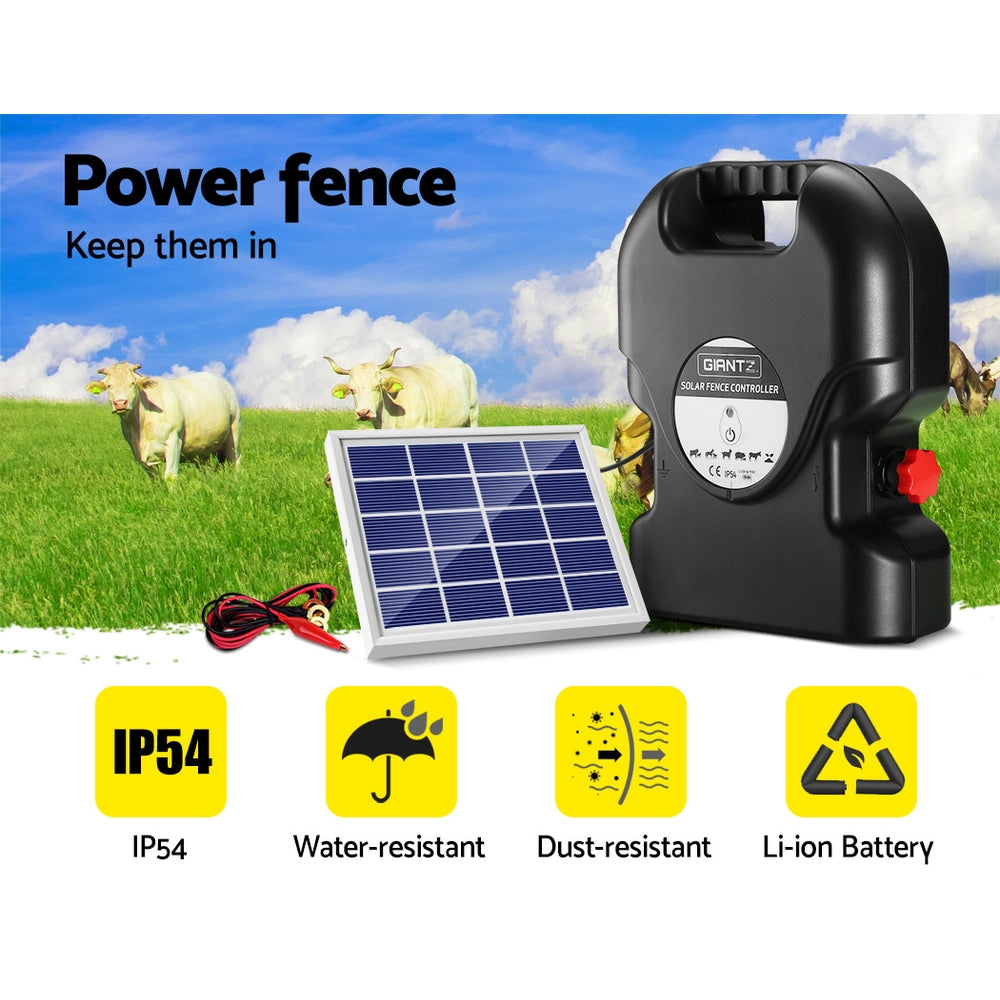 Giantz 15KM Solar Electric Fence Energiser 0.8J Waterproof