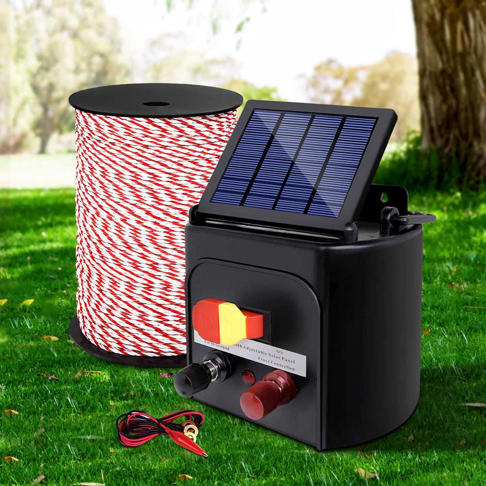 Giantz 3KM Solar Electric Fence Energiser with 500M Poly Rope