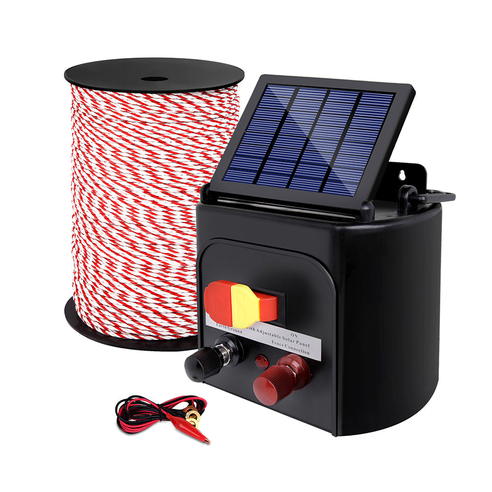 Giantz 5KM Solar Electric Fence Energiser 500M Poly Rope Red/White