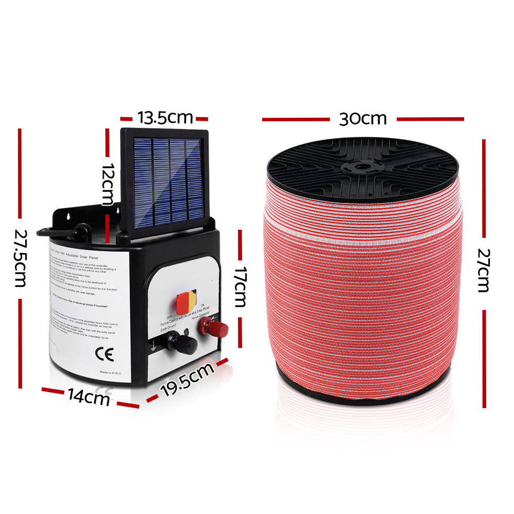 Giantz 8KM Solar Electric Fence Energiser 1200M Poly Tape Red/White