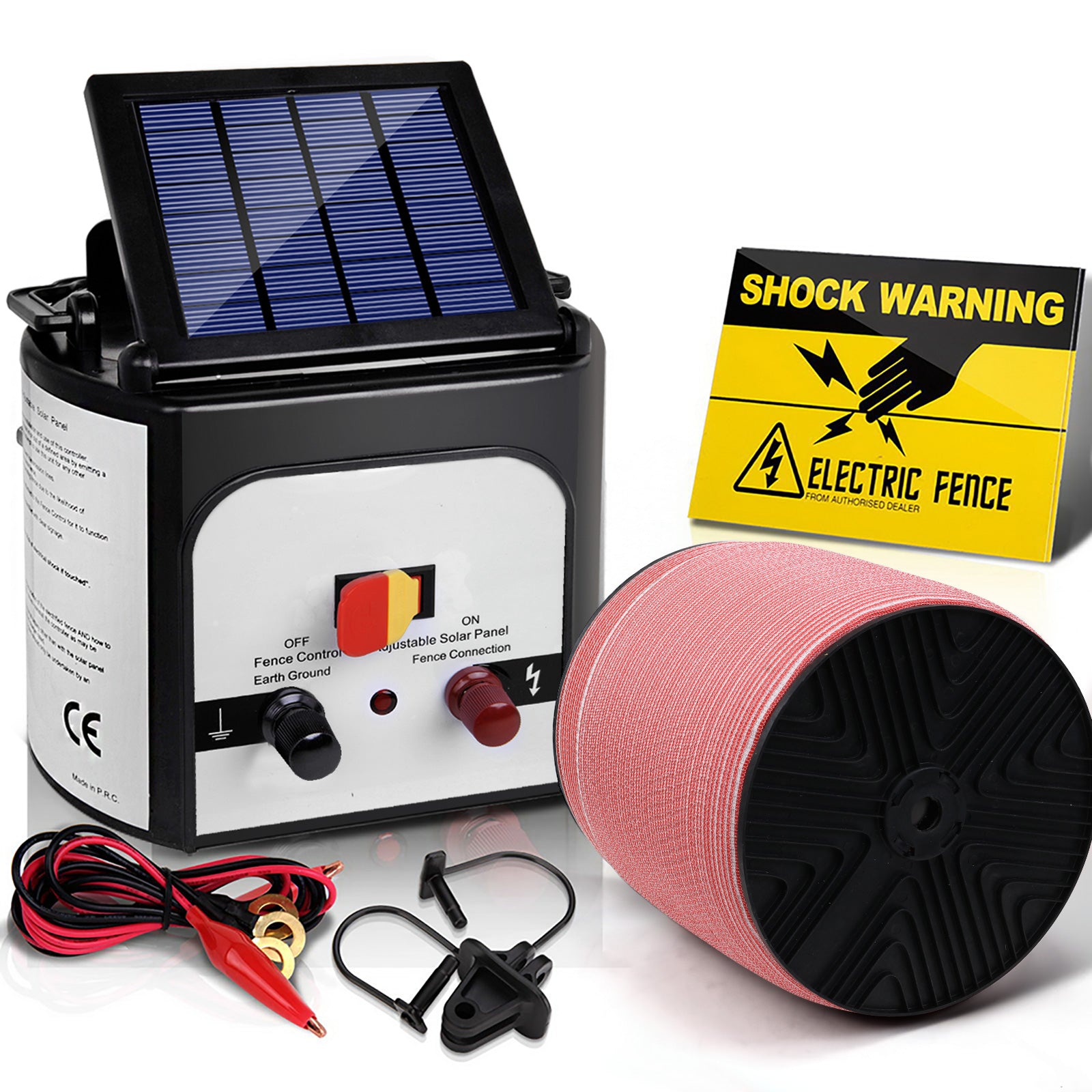 Giantz 8KM Solar Electric Fence Energiser 1200M Poly Tape Red/White