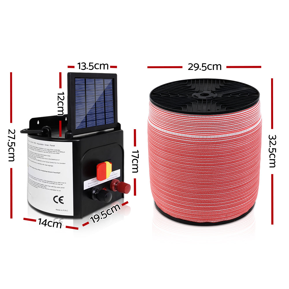 Giantz 3km Solar Electric Fence Energiser with 2000m Red/White Polytape