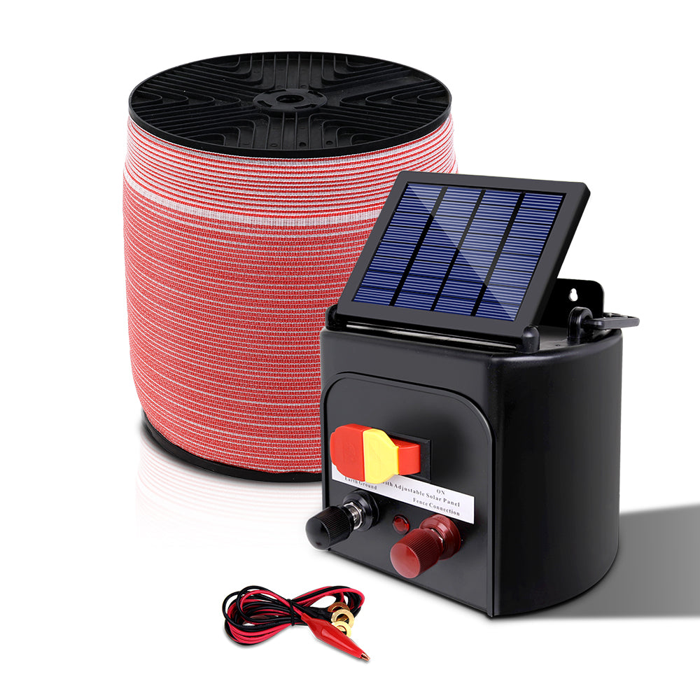 Giantz 3km Solar Electric Fence Energiser with 2000m Red/White Polytape