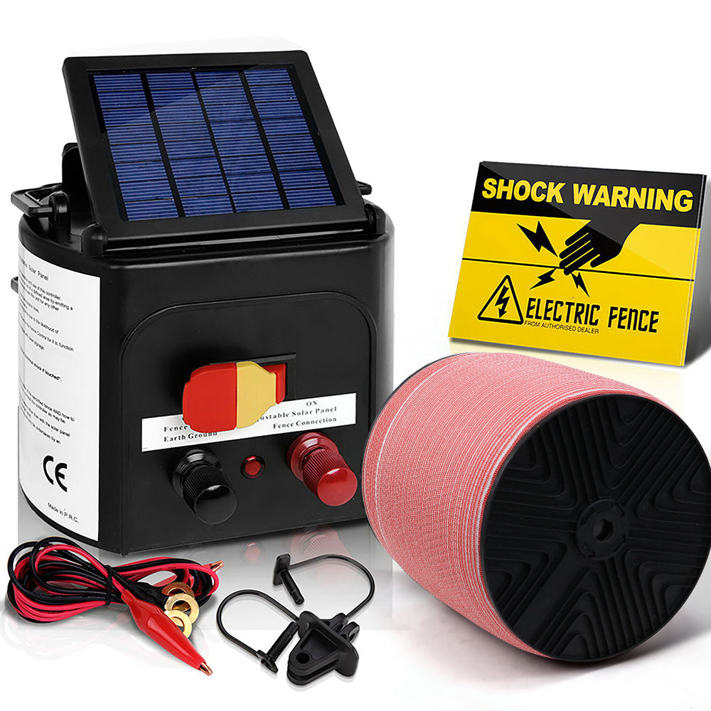 Giantz 3km Solar Electric Fence Energiser with 2000m Red/White Polytape