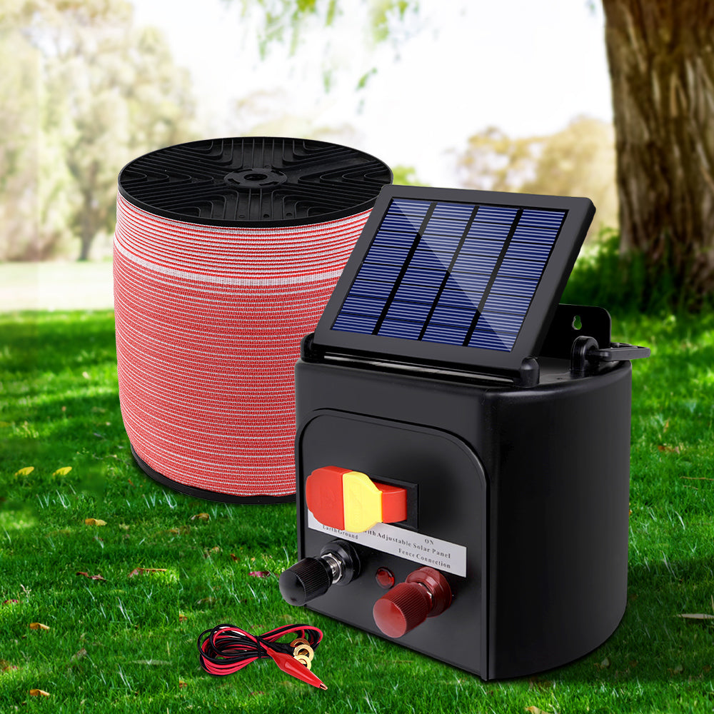 Giantz 5km Solar Electric Fence Energiser 2000m Polytape Red/White