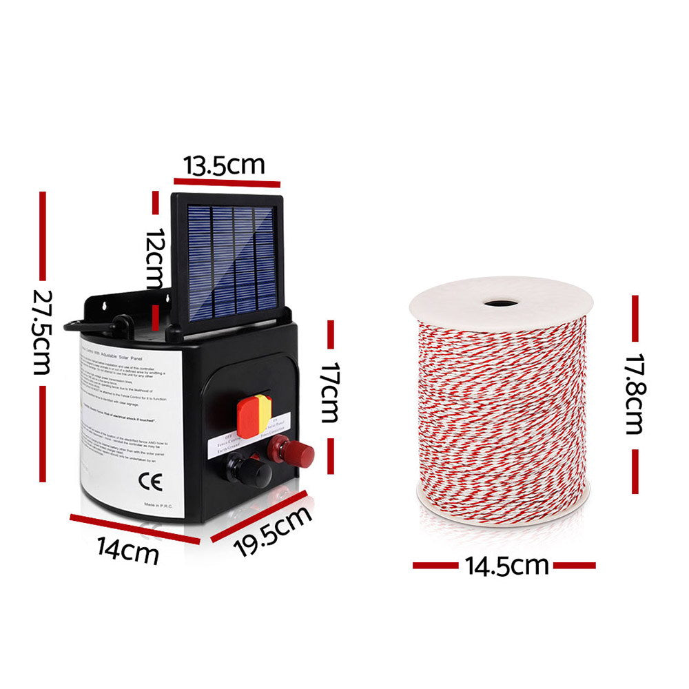 i.Force 3KM Solar Electric Fence Energiser 500M Poly Wire Insulator Set