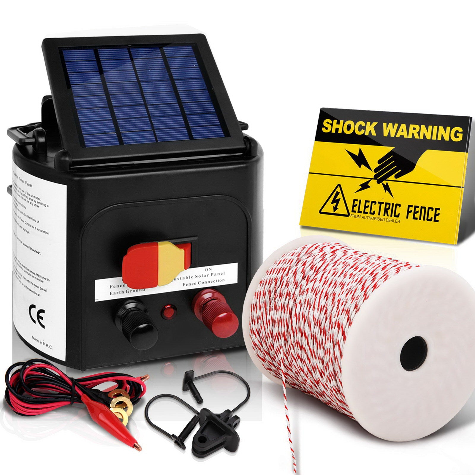 i.Force 3KM Solar Electric Fence Energiser 500M Poly Wire Insulator Set