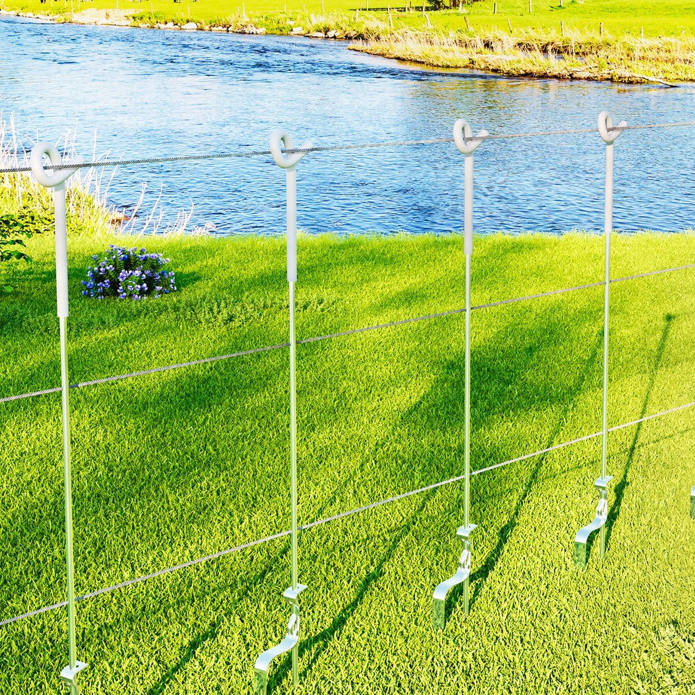 Giantz 104CM Steel Pigtail Electric Fence Posts Silver/White (20 Pack)