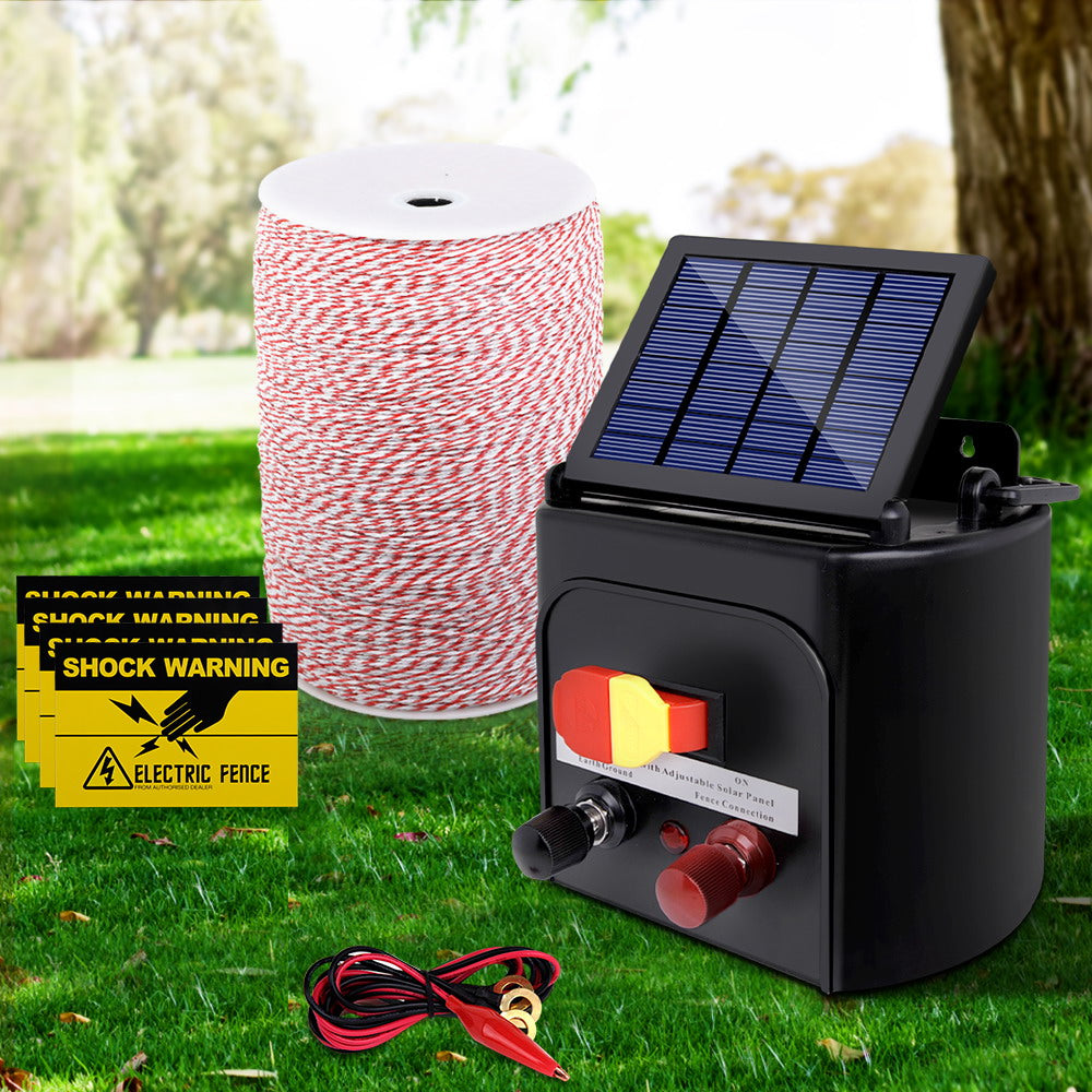 Giantz 3KM Solar Electric Fence Energiser with 2KM Poly Wire Red & White