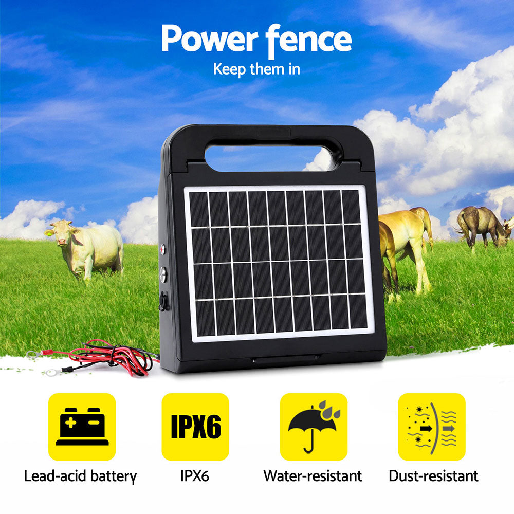 Giantz 5km Solar Electric Fence Energiser Black 0.15J
