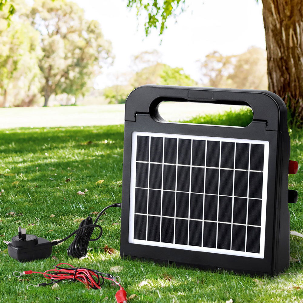 Giantz 5km Solar Electric Fence Energiser Black 0.15J