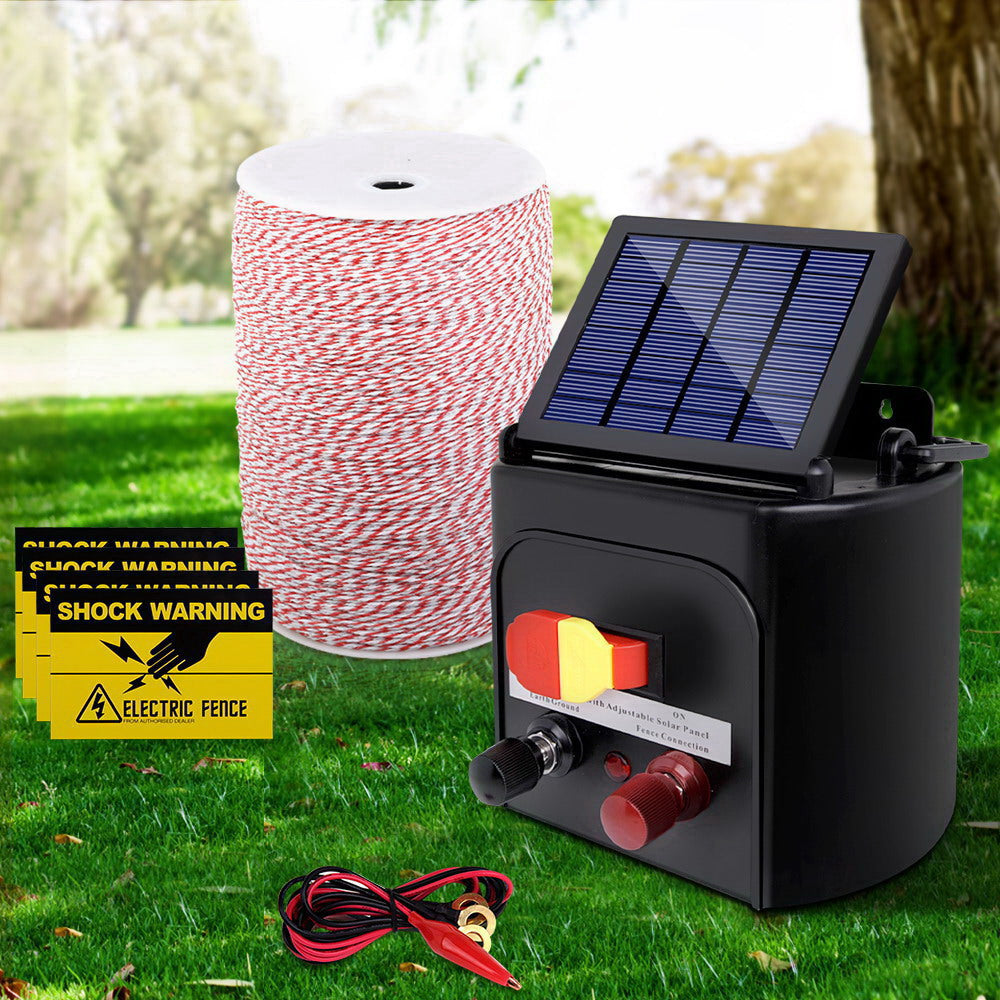 Giantz 5KM Solar Electric Fence Energiser 2KM Poly Wire Red & White