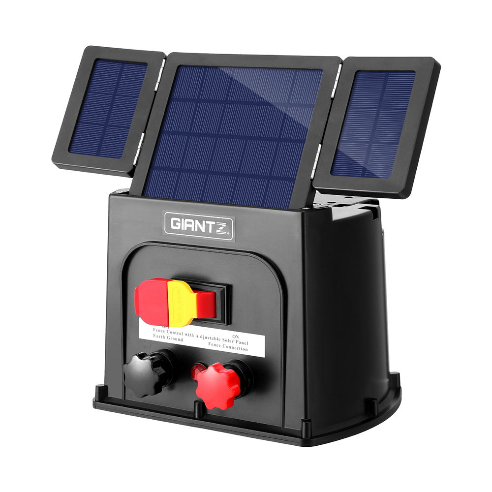 Giantz 5km Solar Electric Fence Energiser PET Black 0.15J