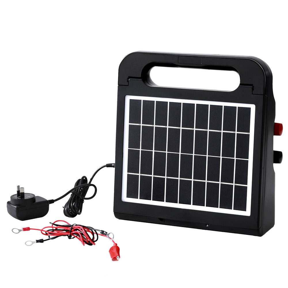 Giantz 10km Solar Electric Fence Energiser Black 0.3J