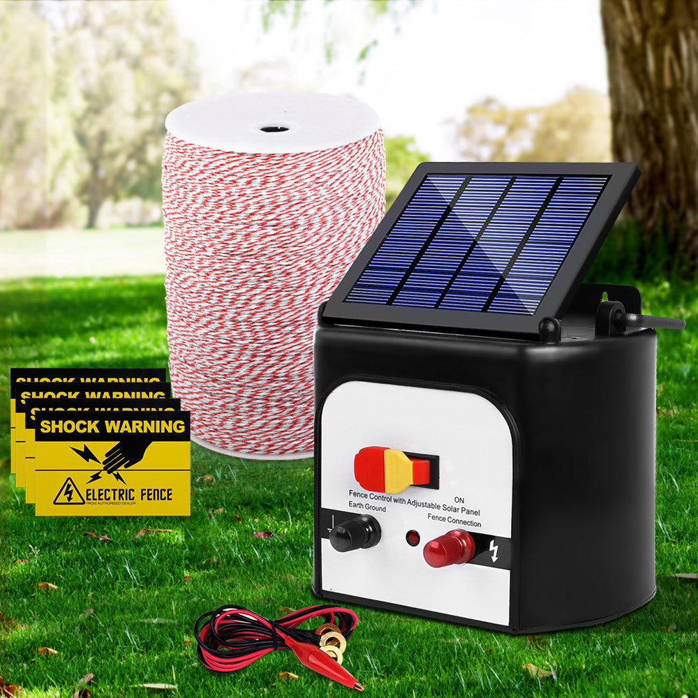 Giantz 8KM Solar Electric Fence Energiser 2KM Poly Wire Red & White