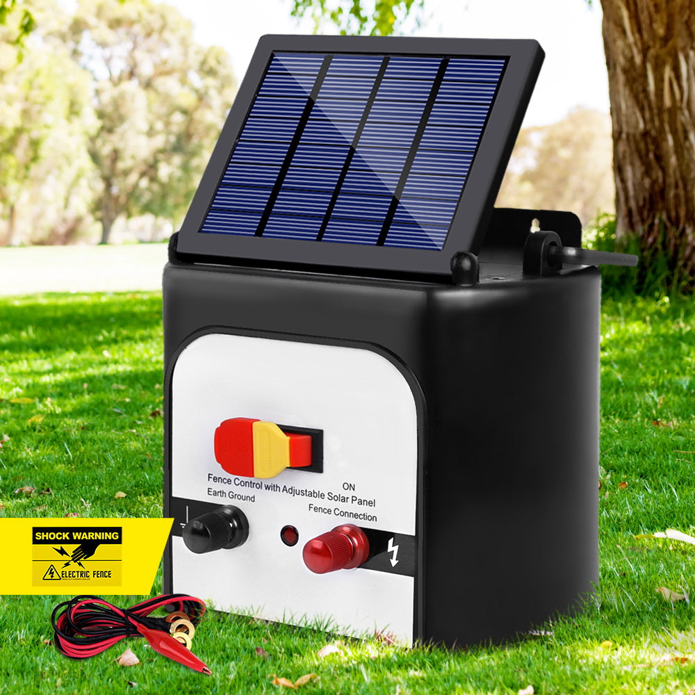 Giantz 8KM Solar Electric Fence Energiser 0.3J Black/White