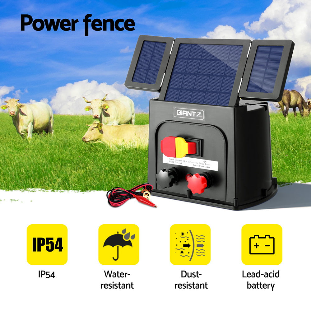 Giantz 8km Solar Electric Fence Energiser PET 0.3J Black