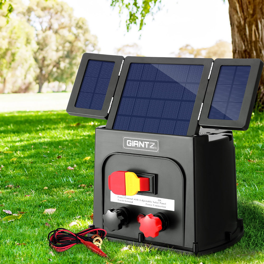 Giantz 8km Solar Electric Fence Energiser PET 0.3J Black