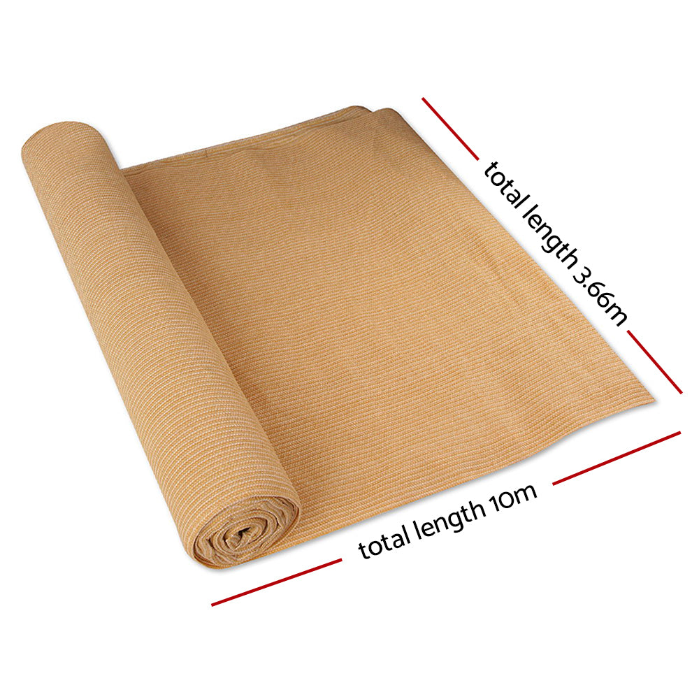 Instahut 3.66x10m Heavy Duty Shade Cloth 70% Block Sandstone